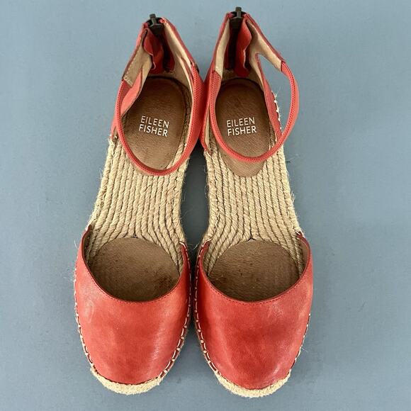 Eileen Fisher Lala Red Orange Leather Espadrille Flats - Picture 8 of 10